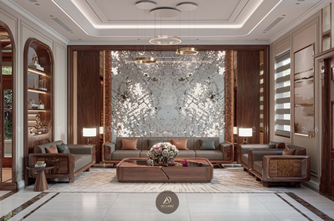 Thiết kế - Thi công nội thất biệt thự gỗ óc chó tại Ninh Bình - Chị Oanh